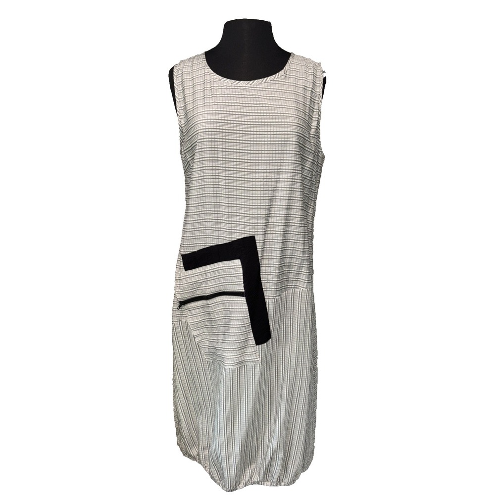 NEW Shana Apparel Midi-length‎ Cocoon Dress Size Large Black White Pocket Artsy